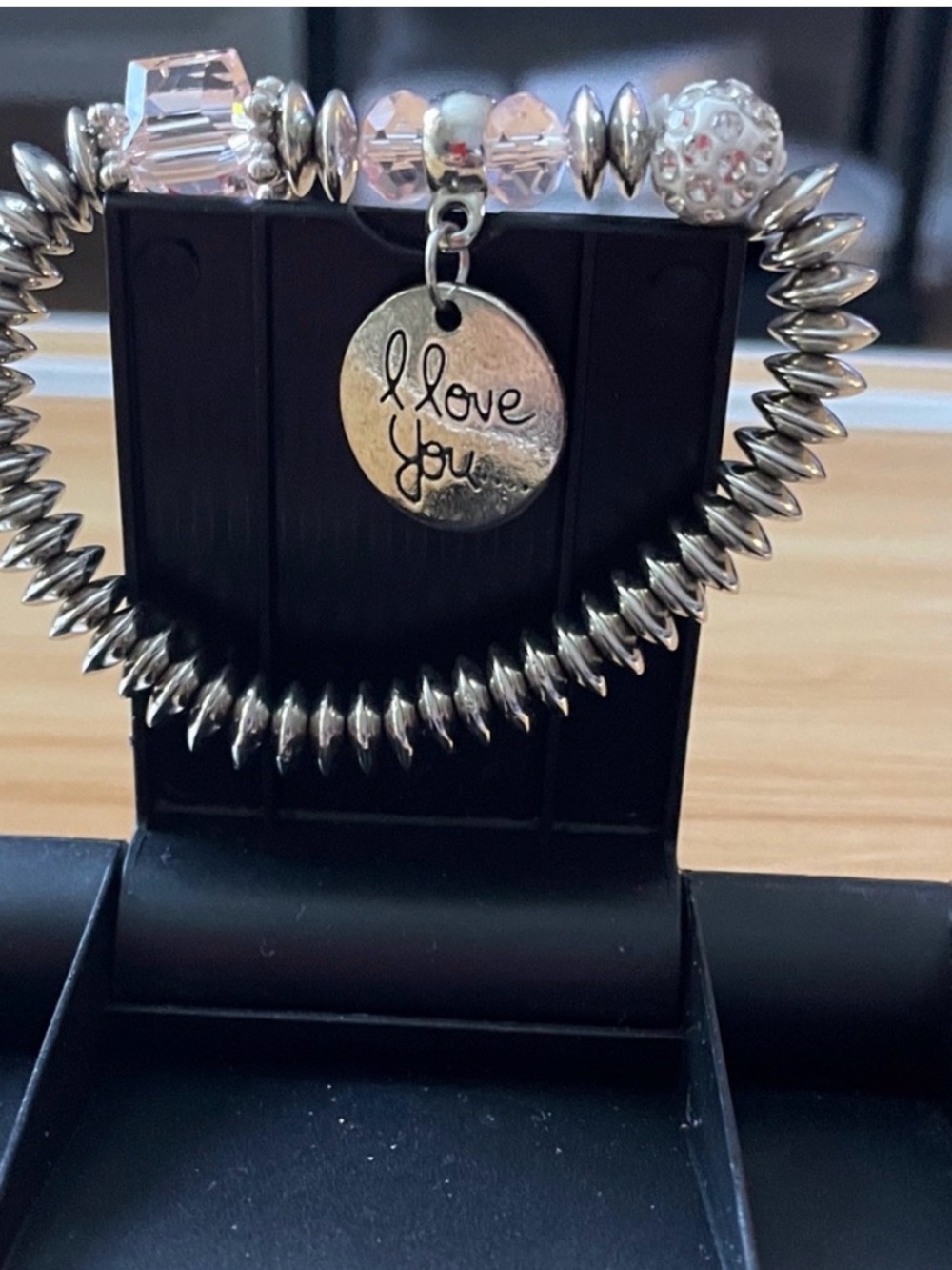 Silver 'I Love You' Charm Stretch Bracelet - Women Jewelry